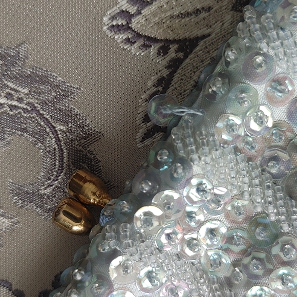 Vintage Richere Clutch Evening Bag Made in Hong Kong Sequined Beads Aqua Blue - Picture 13 of 17